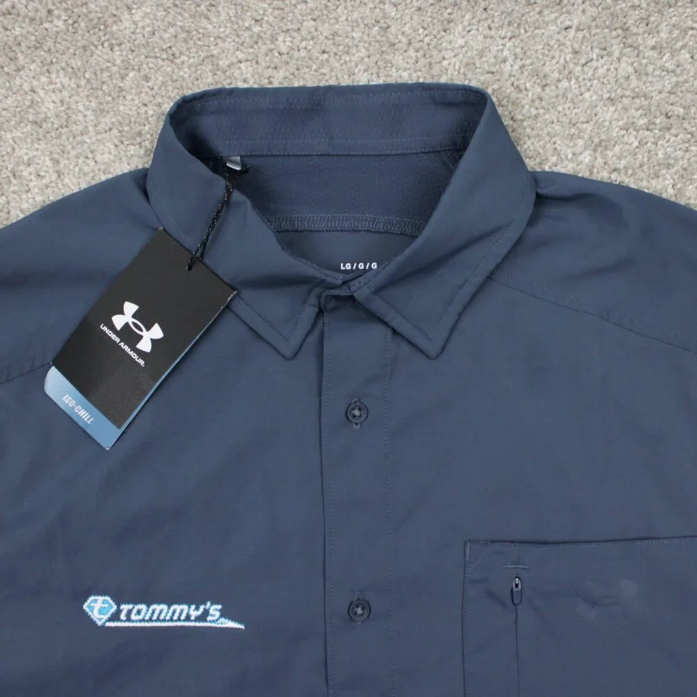Under Armour Drift Tide 2.0 Shirt NWT Men Large Blue Fitted Polyester S/S Button